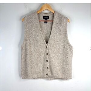 Vintage 90s Lands End Sweater Vest L Made in USA Beige Academia Grandpa Heritage